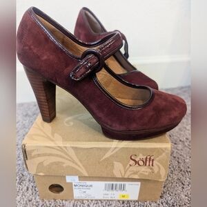 Soft Aubergine Suede Monique Platform Heel Size 7.5 38.5